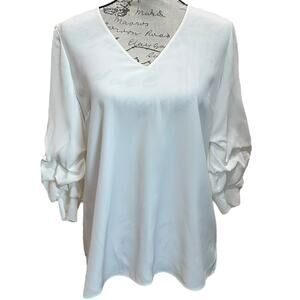 LAFAYETTE 148 Ruched Sleeve Silk Blouse